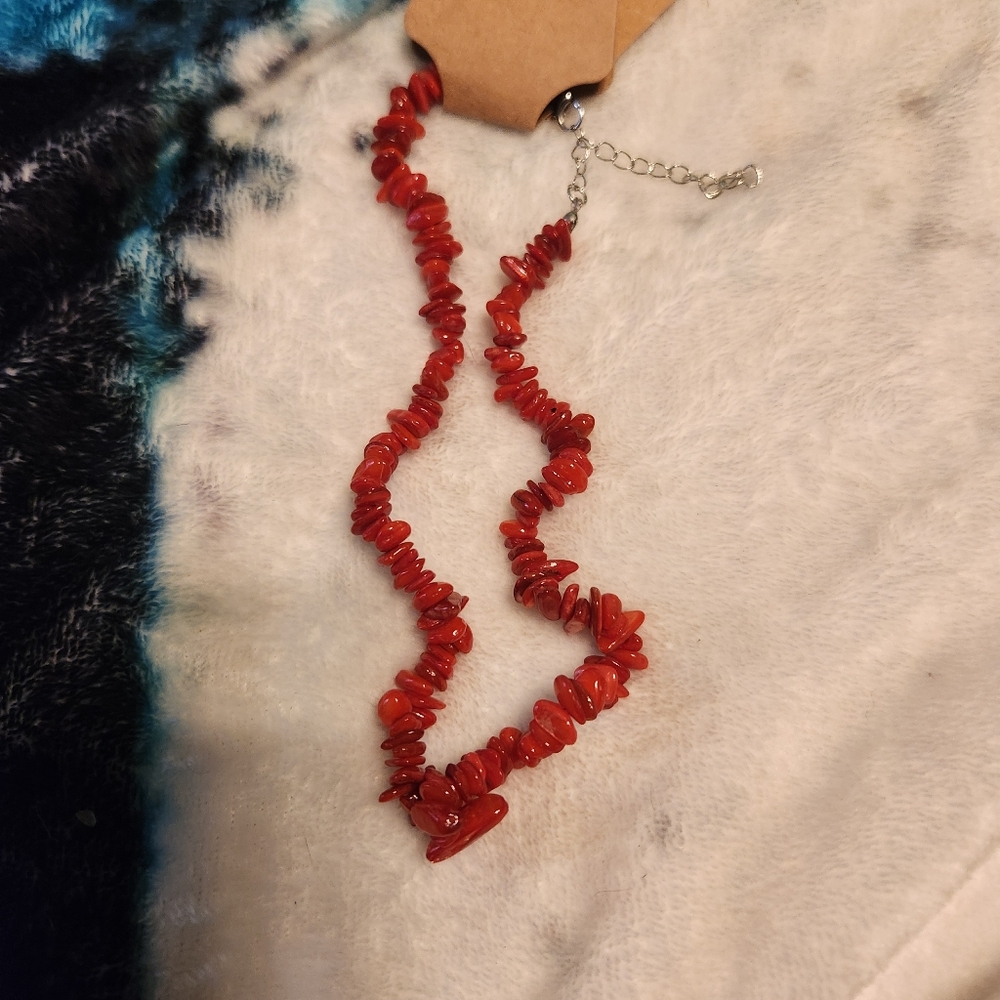 Handmade Natrual Red Coral Stone Necklace.